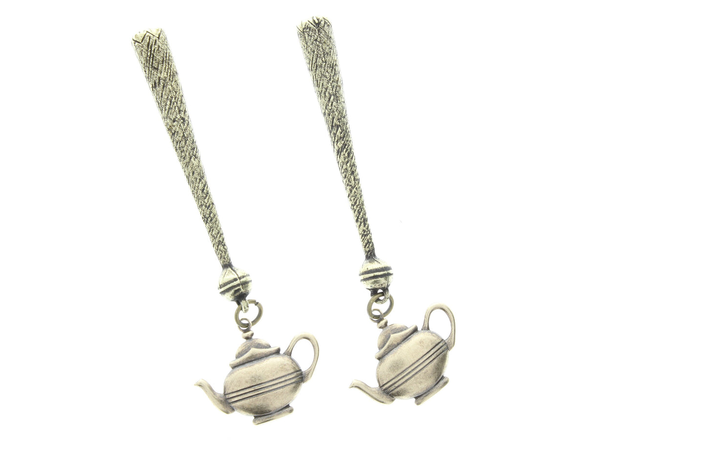 Tea pot Charm Bolo Tips, antique brass , Made in USA of zinc, Set of 2