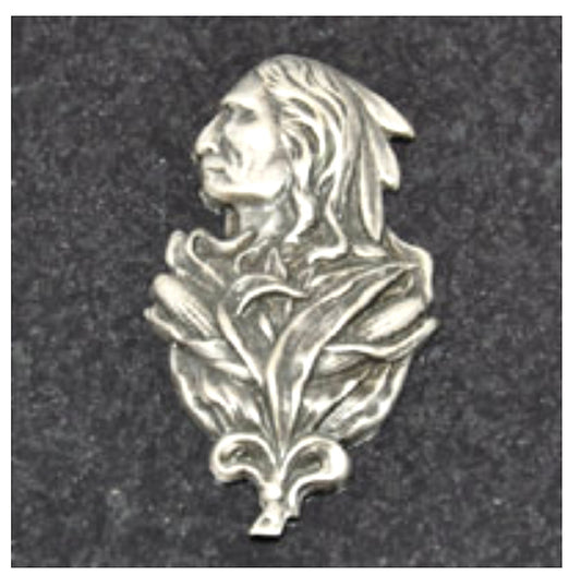 1 3/4" Native American Indian Warrior Chief Charm Stamping for Earring, Pendant or Charm, Antique Silver, Made in USA, pack of 2