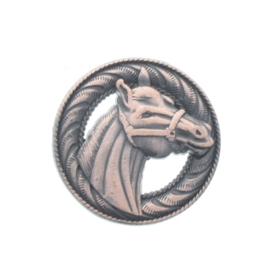 Horse Head Concho, antique silver or antique copper, 2 facings, screw on back attachment, Each