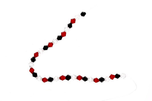 6mm Red, Black, Clear Crystal Faceted Bi-cone Crystal Beads, 6mm, Bead Strand