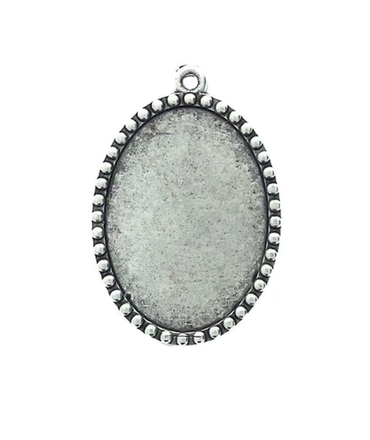 Oval Bezel Pendant, flat back, antique silver, Made in USA, pack of 2