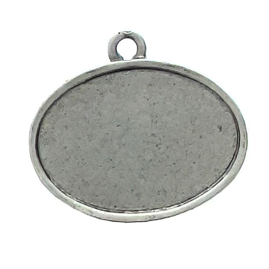 25mm x 22mm Small Oval Smooth Edge Bezel Pendant, Antique Silver, Made in USA, pack of 6