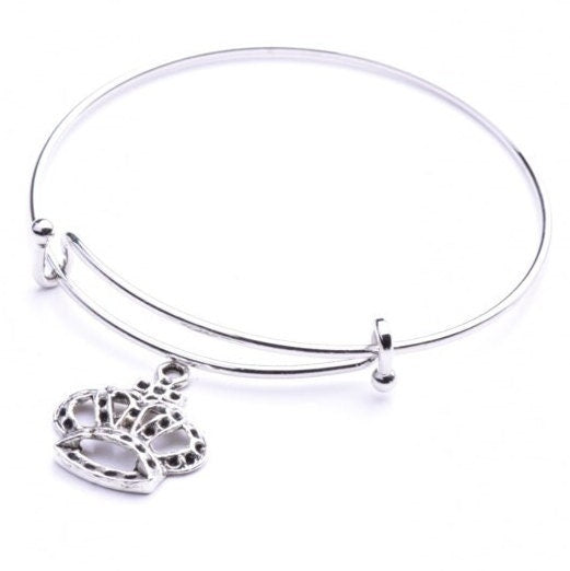 Adjustable Wire Charm Bracelet Bangles, silver, Made in USA, pack of 6 C1026N