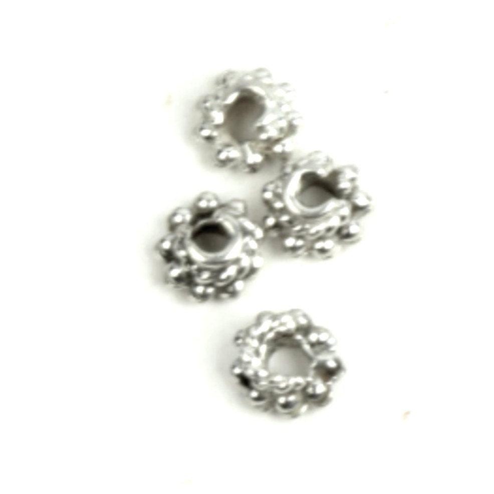 5mm Beaded Edge Spacer Beads, classic silver, pack of 72