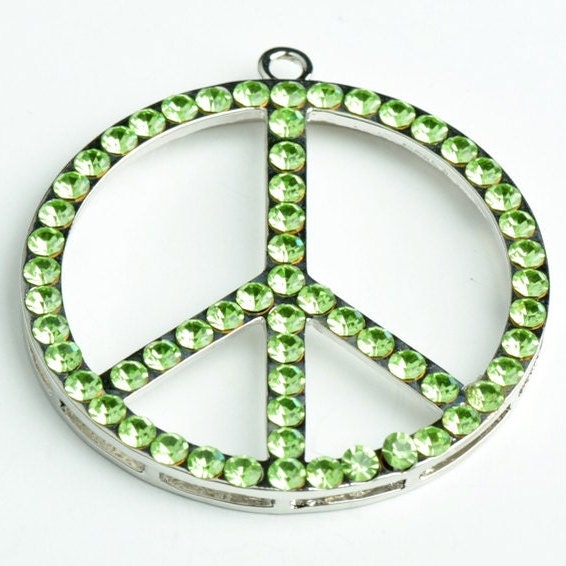 Crystal Peace Sign Pendant, 2", aqua marine blue, turquoise, crystal AB, ruby red, or peridot green, 1 Each. G2046