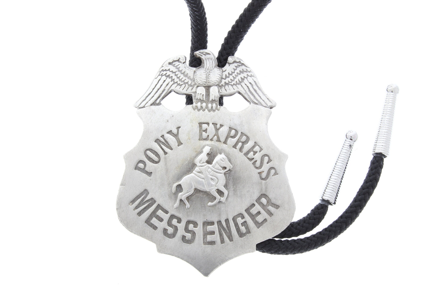 Western Bolo Tie, Antique silver Pony Express theme