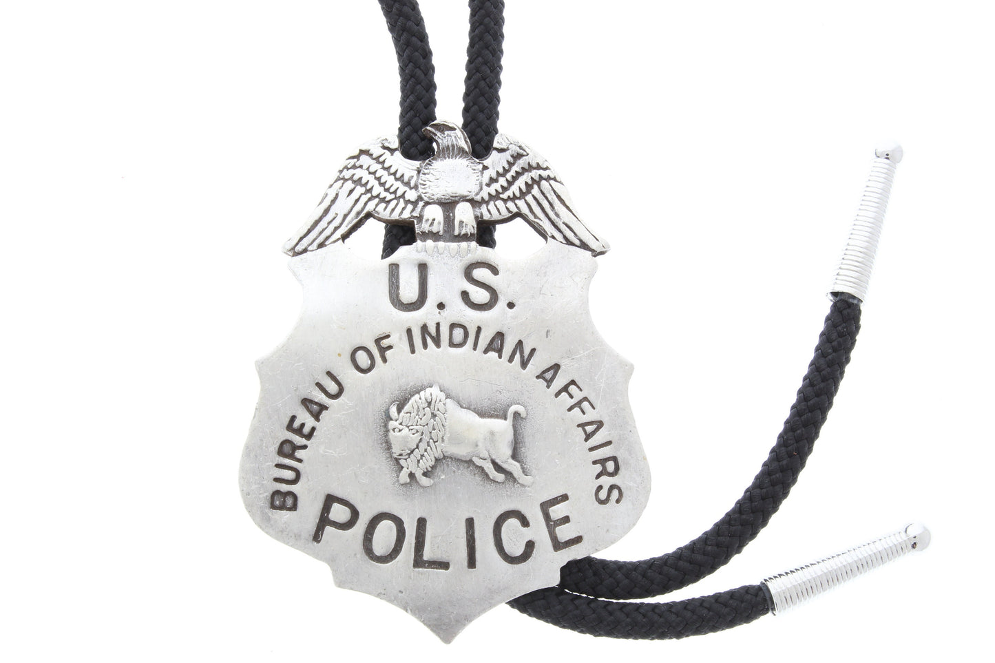 Western Bolo Tie, Antique silver Indian Police Badge replica , antique