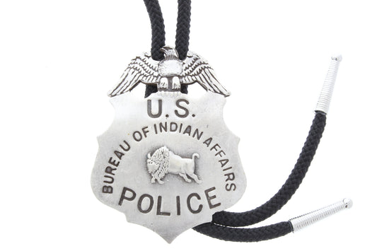 Western Bolo Tie,  Antique silver Indian Police  Badge replica , antique