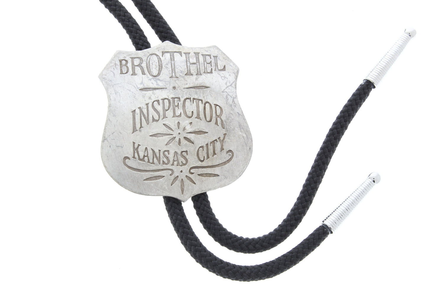 Western Bolo Tie, Antique silver Brothel inspector Badge replica , antique