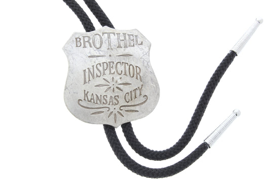 Western Bolo Tie,  Antique silver Brothel inspector Badge replica , antique