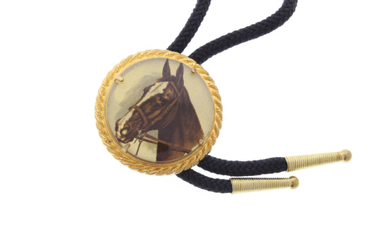 Quarter Horse Limoges Cameo Bolo Tie, 42mm in gold setting, sold by each