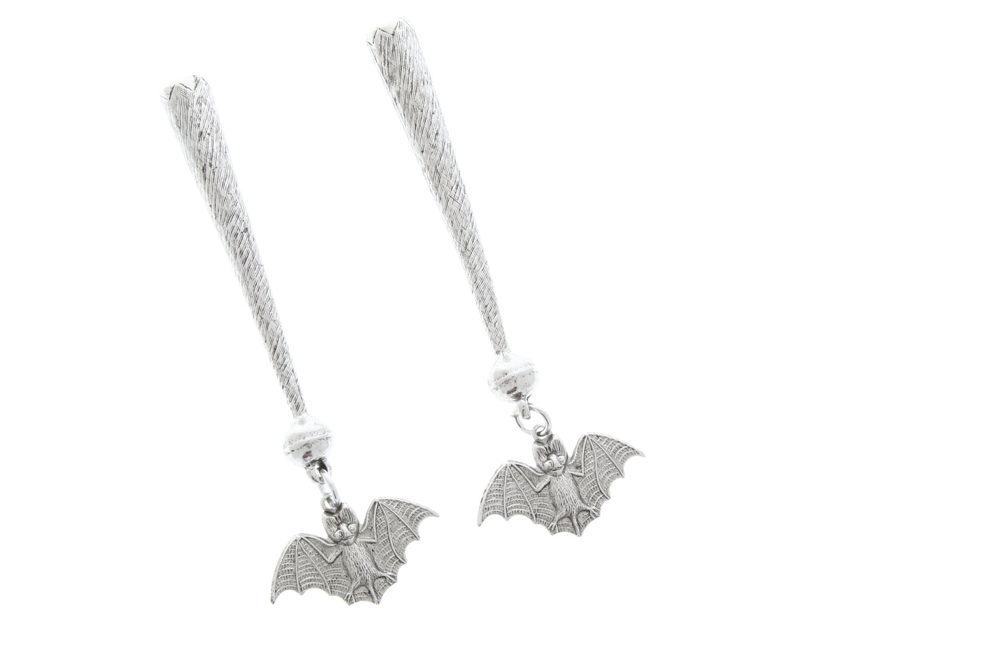 bat Bolo Tips, antique silver, Set of 2