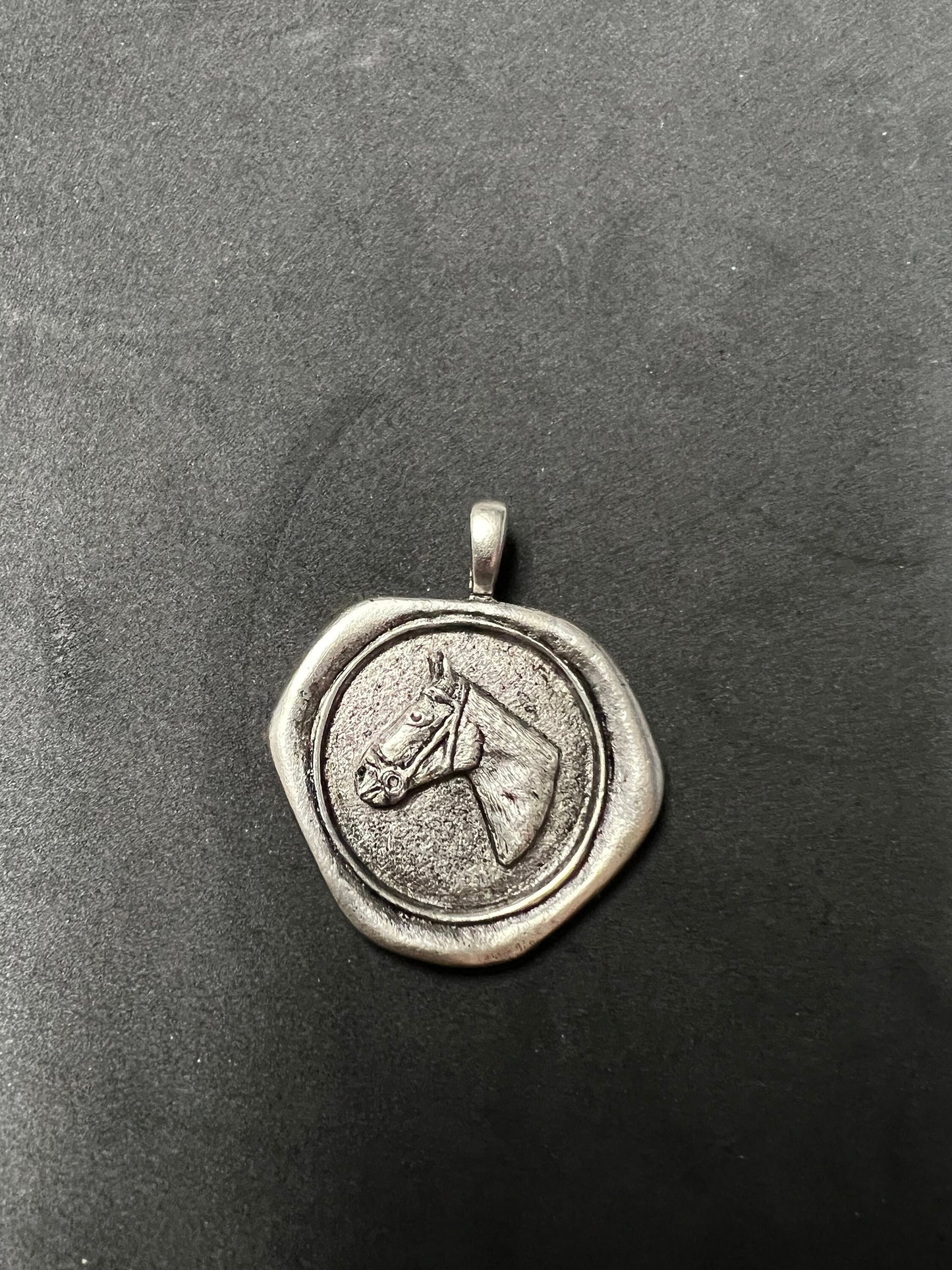 Horse Seal Bezel Pendant, 40mm, Antique Silver/ Antique Gold, Made in USA, Bee Seal, each