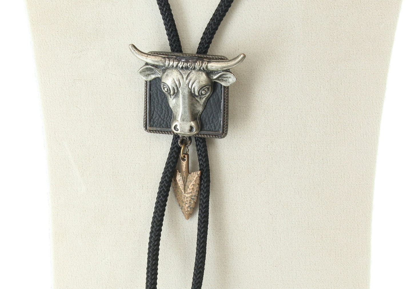 Bull Bolo Tie , antique silver , made in USA, Each