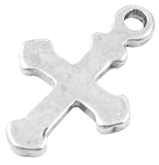 Smooth Cross Pendant Charms, Antique Silver, pack of 12