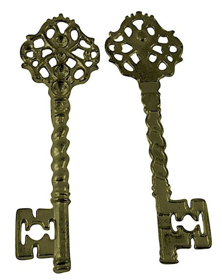 Filigree Victorian Steampunk Skeleton Key Charm Pendant, 68mm, Antique Gold, Pack of 6