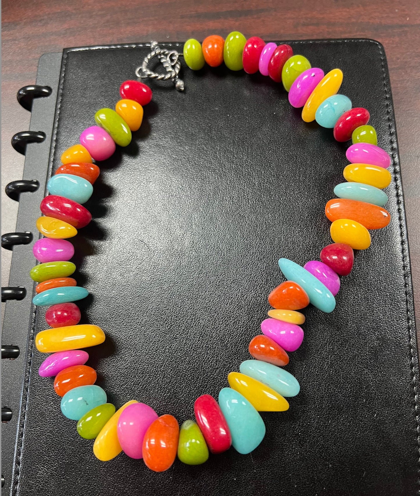 Multi color dyed jade beads, 18" , toggle clasp