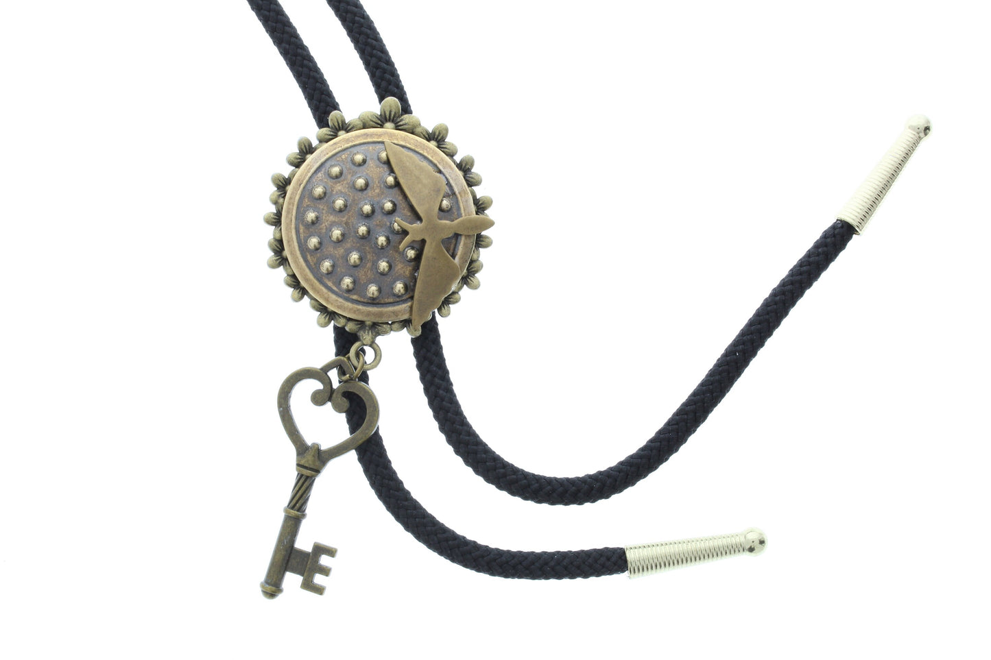 Key Bolo Tie, antique brass, Black or Red 36" cord, made in USA, Each