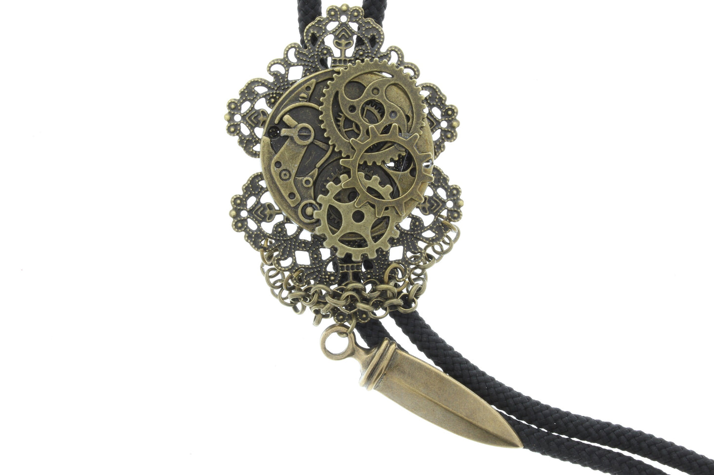 Steampunk Watch CogWheel Bolo, Antique Gold, gold tips, made in USA