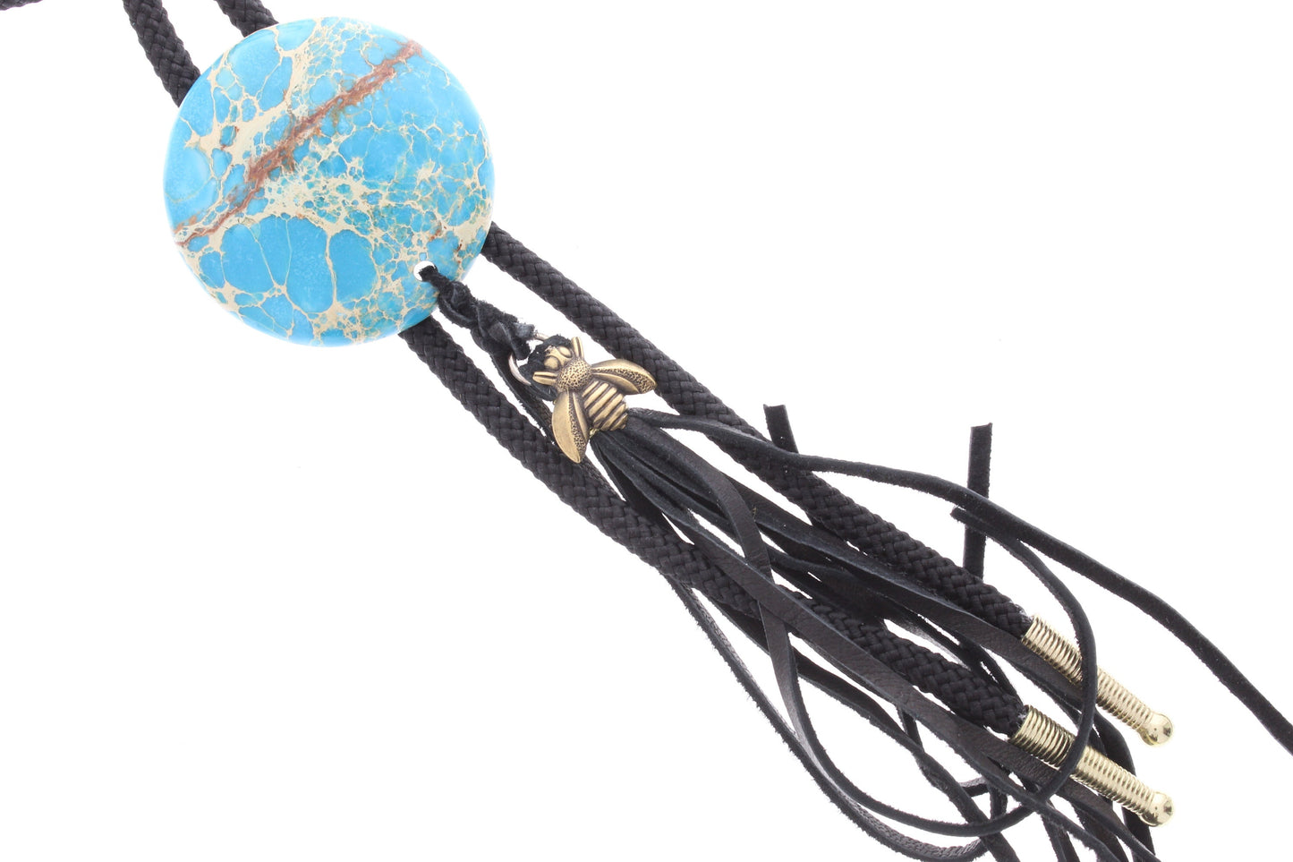 Tassle Bee bolo, 8" fringe , made in to bolo, 36: cord, made in USA