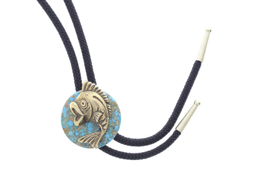 Fish Jumping Bolo on Turquoise Stone, 36" cord, made in USA