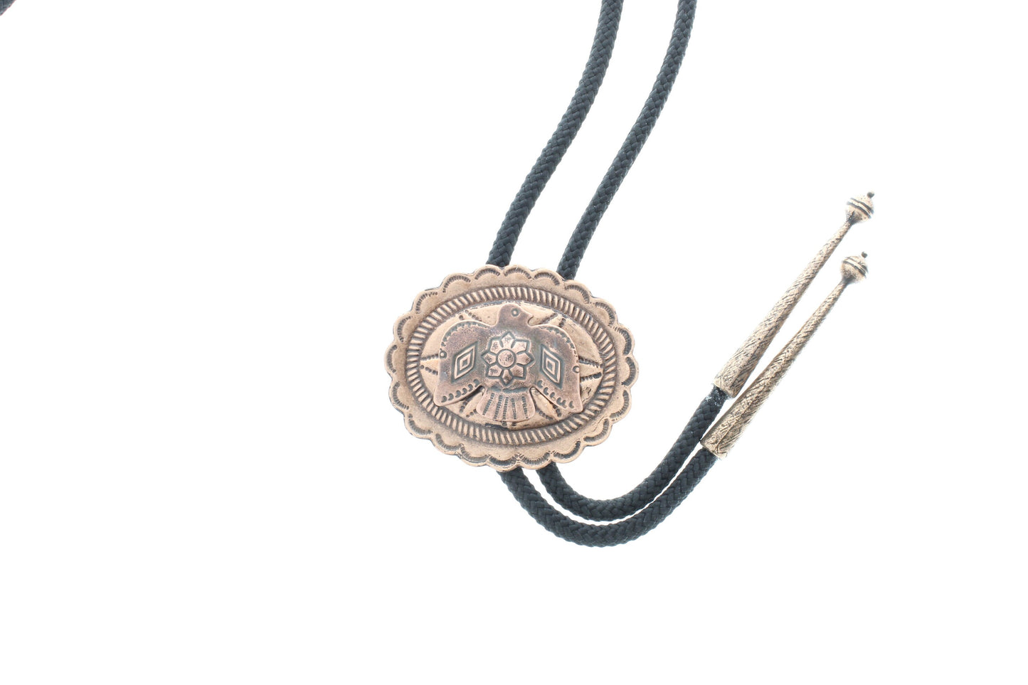 Thunderbird bolo tie, concho, copper finish, copper tips, Made in USA, Each