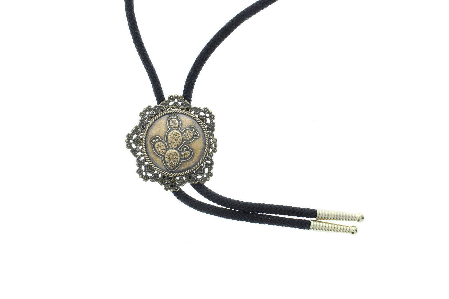 Cactus Patch Bolo, Antique Gold, w/ 36" Black Cord, made in USA, each