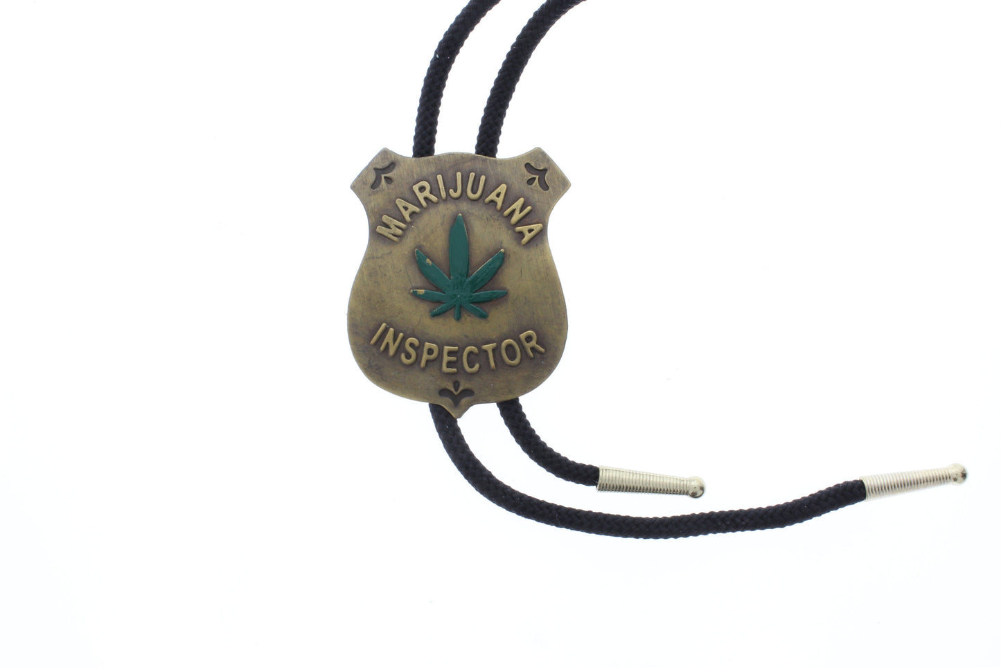 Marijuana inspector badge bolo tie Black or Red 36" cord, made in USA, Each