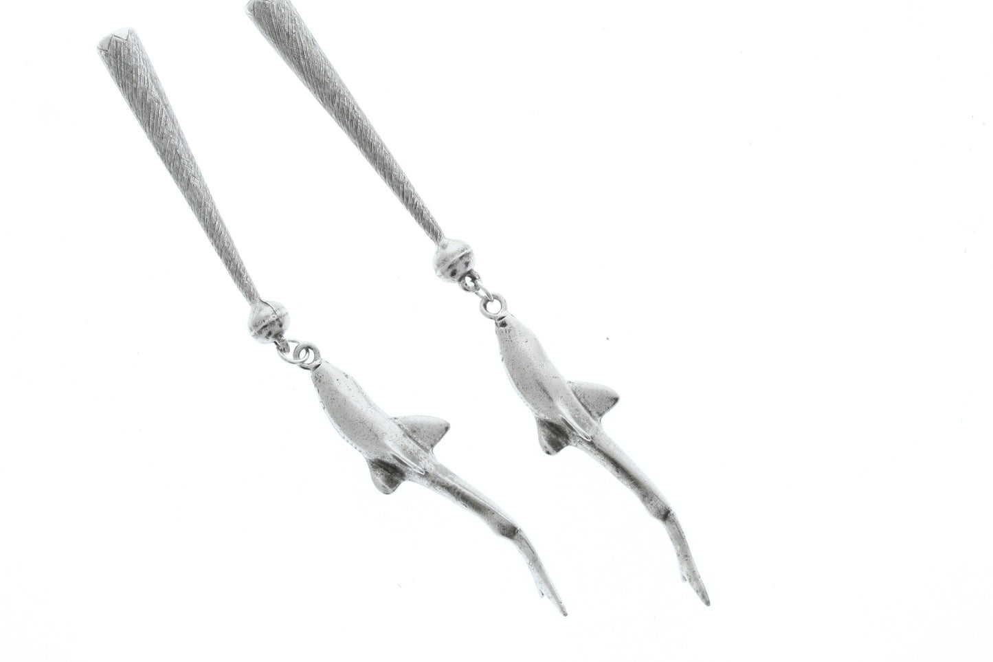 Shark charm bolo tips, antique silver, sold by 2, 1 Pair , made in USA