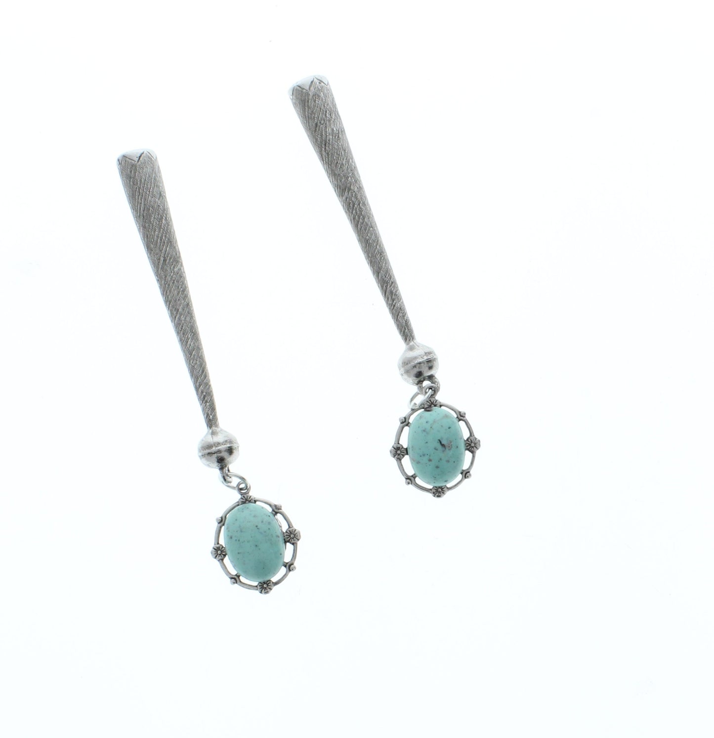 Turquoise stone cab Bolo Tips, antique silver tip , Made in USA of zinc, Set of 2