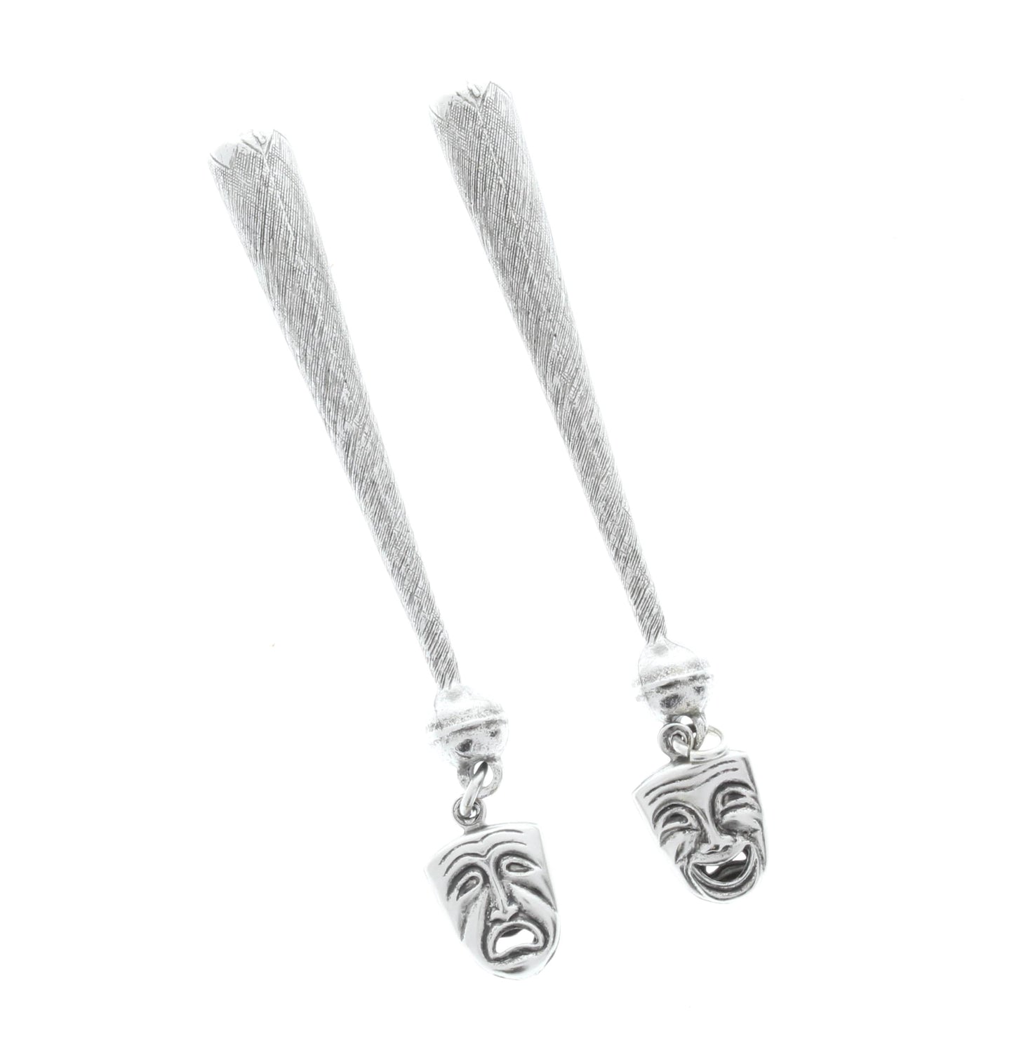 Comedy/tragedy bolo tips , antique silver, Made in USA of zinc, Set of 2/ 1 Pair