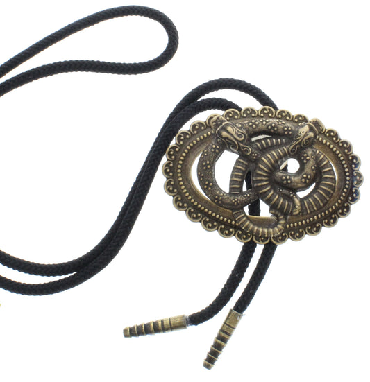 Western Bolo Tie, Antique Gold Snake Lariat, , 36" Black,