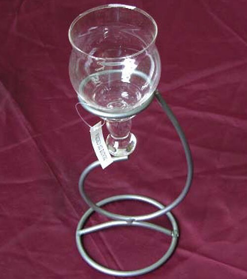 Balance Glass and Steel Votive Candle Holder, Christmas or Wedding Centerpiece for 1 candle, free standing, 1 Each  (V1016)