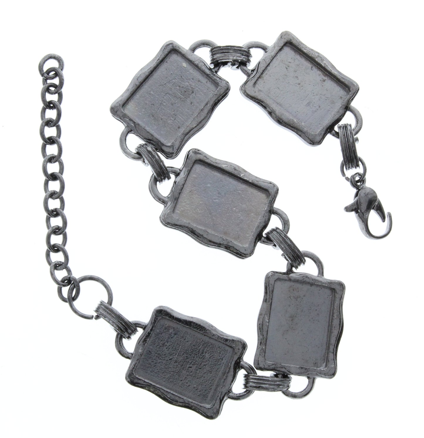 Cast bracelet with rectangular trays, unplated, 7" length, gun metal black plated, made in USA, Each