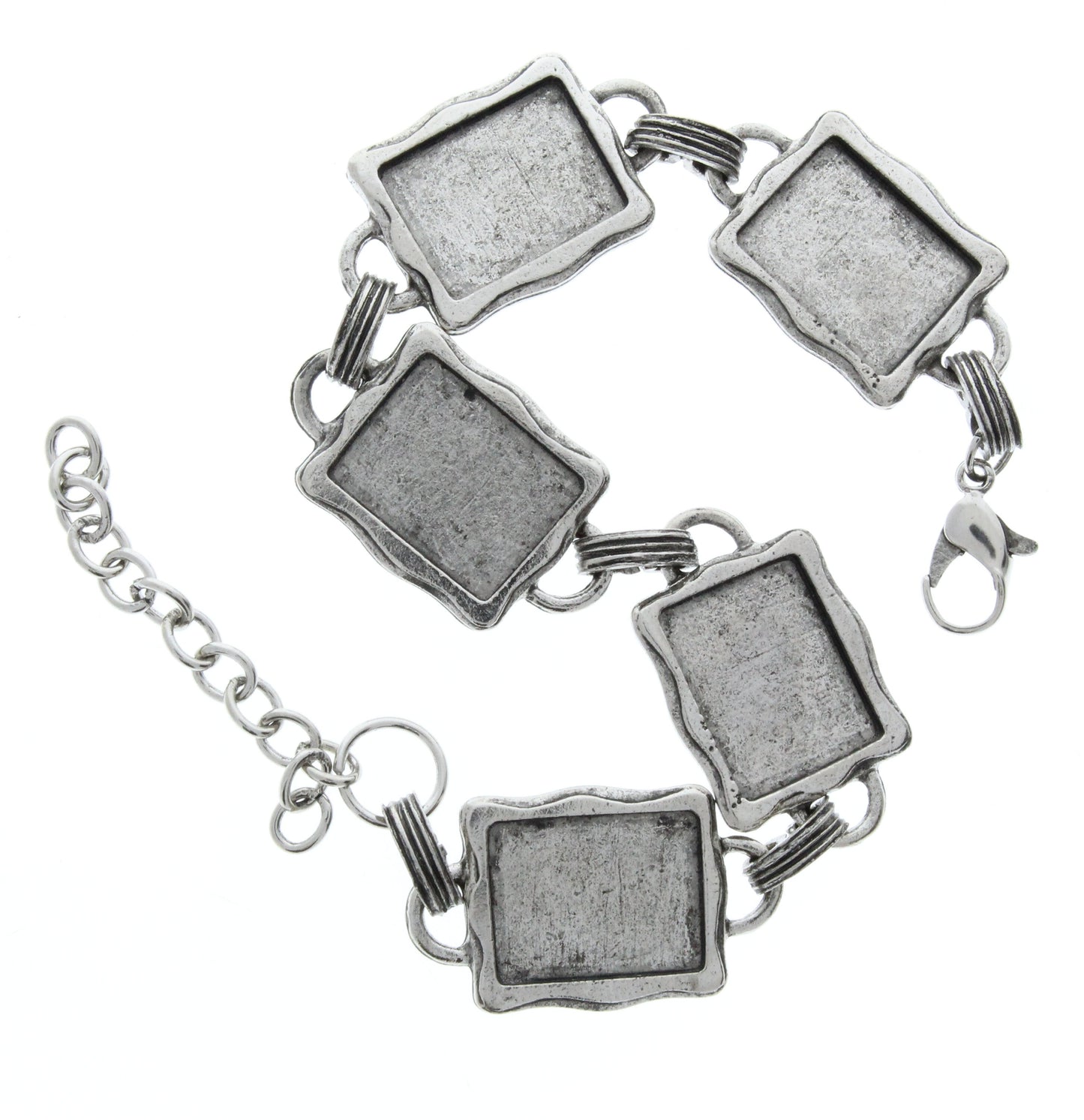 Bezel Link Photo Art Bracelet, Antique silver , 7", Each