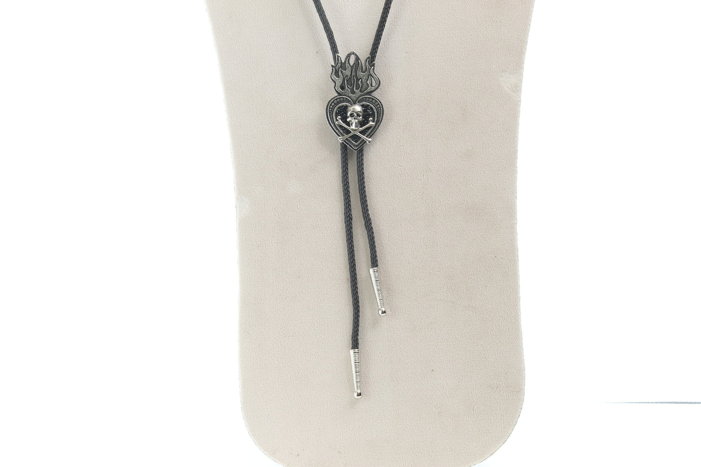 Skull and bones, flaming heart, Bolo, southwestern , style , Bolo Tie made in USA, Each