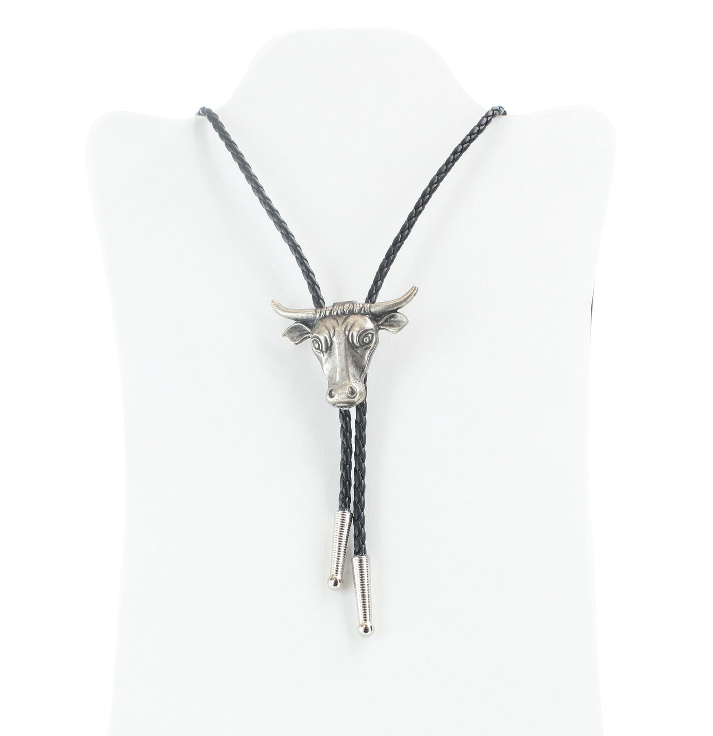 Bull Bolo Tie, antique silver, 36" black leather cord