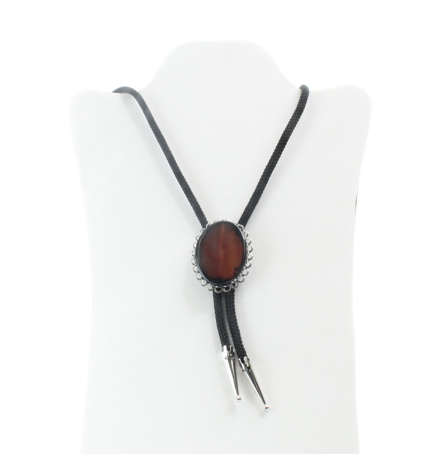 Oval Faux Amber bolo, , nylon black cord , 36" , ea