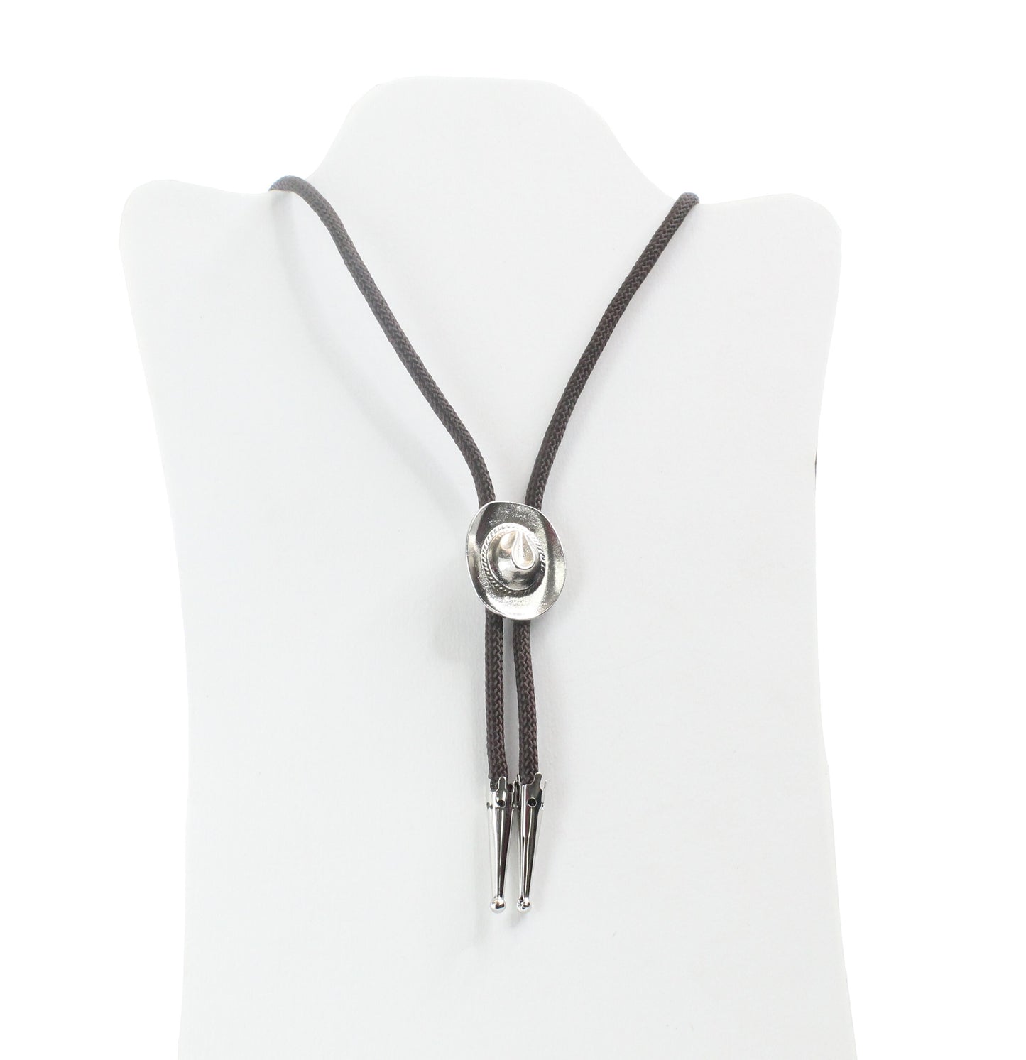 Cowboy Hat Bolo Tie, brown Cord, made in USA