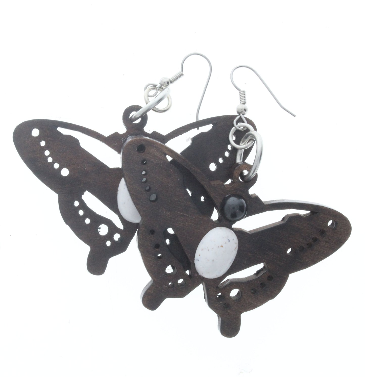 Butterfly Filigree Wood earring set Natural Brown Walnut, 2.5" wide, pr