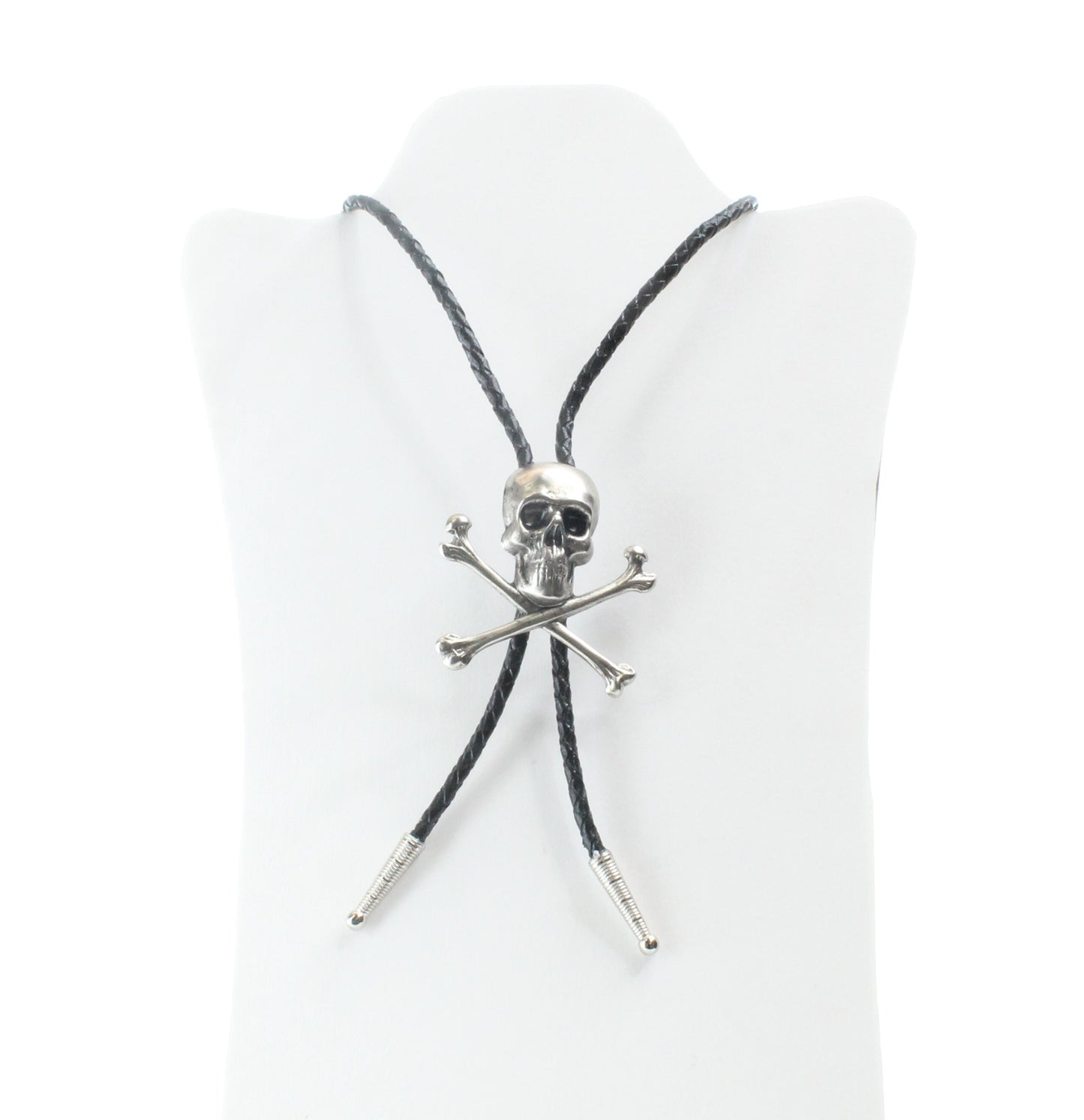 Skull and Bones bolo, leather cord , 36" cord in black, ea