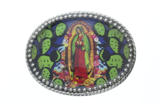 Virgin De Guadalupe 3.5 resin buckle, no belt, fits a 1.5" belt