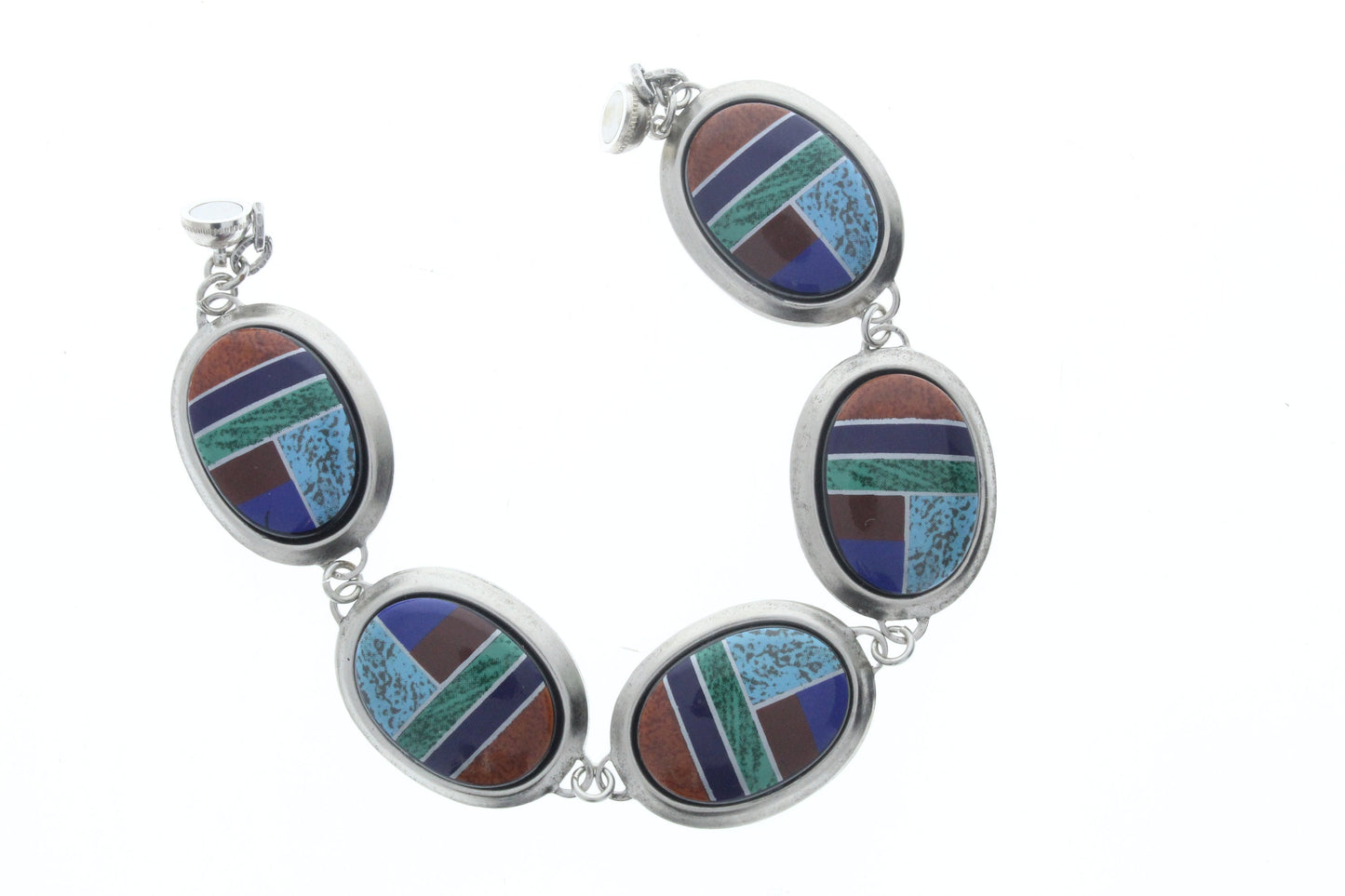 Inlay Southwestern Link Bracelet, acrylic 25 x 18 mm stone setting, 7" long , magnetic clasp