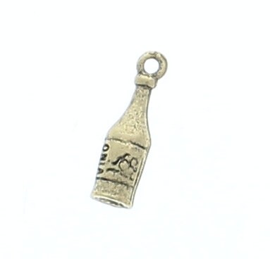 19mm Wine Bottle Charm, antique silver or gold, cast pewter, Made in USA, Pack of 6