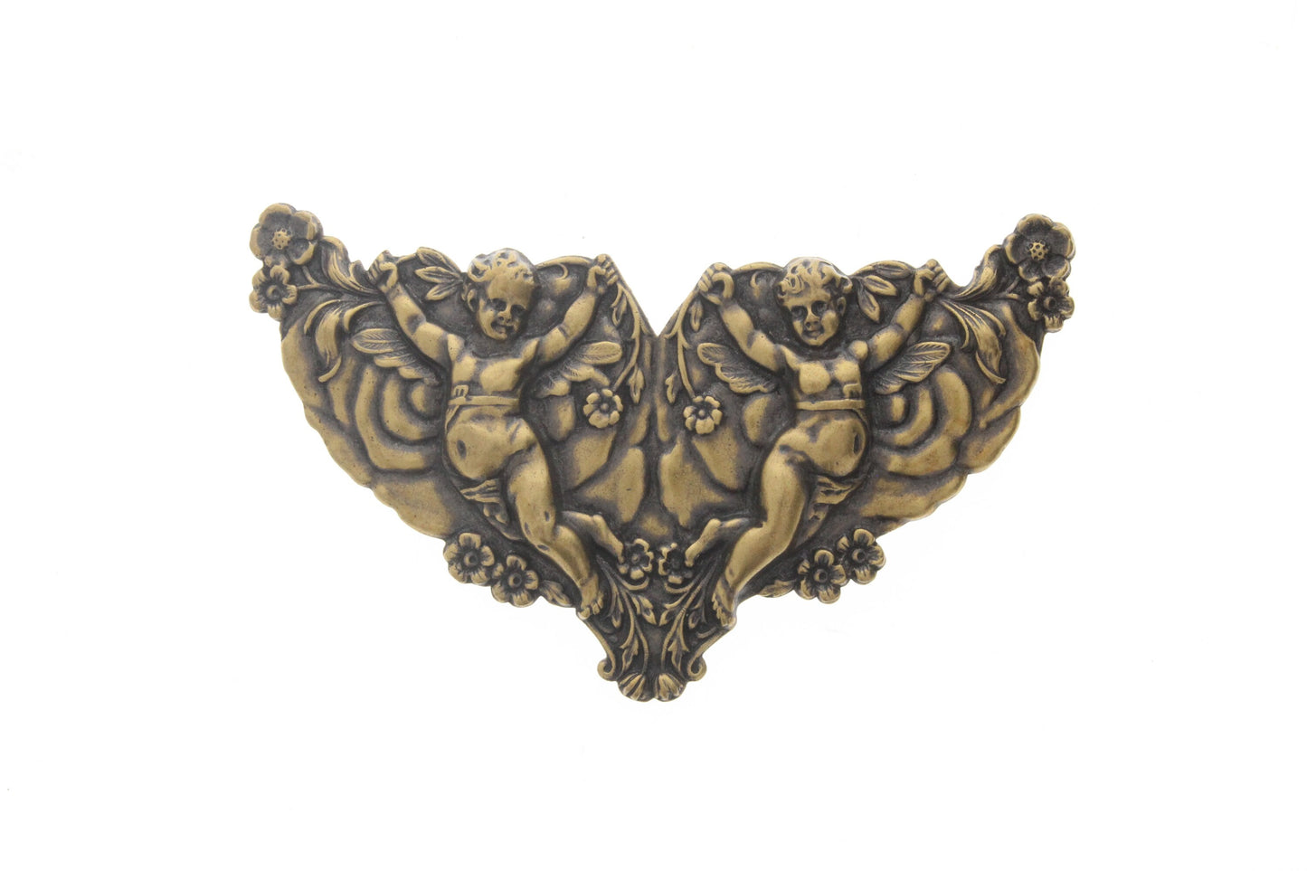 Two Cherubs Angels Vintage Stamping, antique silver or brass ox finish Made in USA, Each
