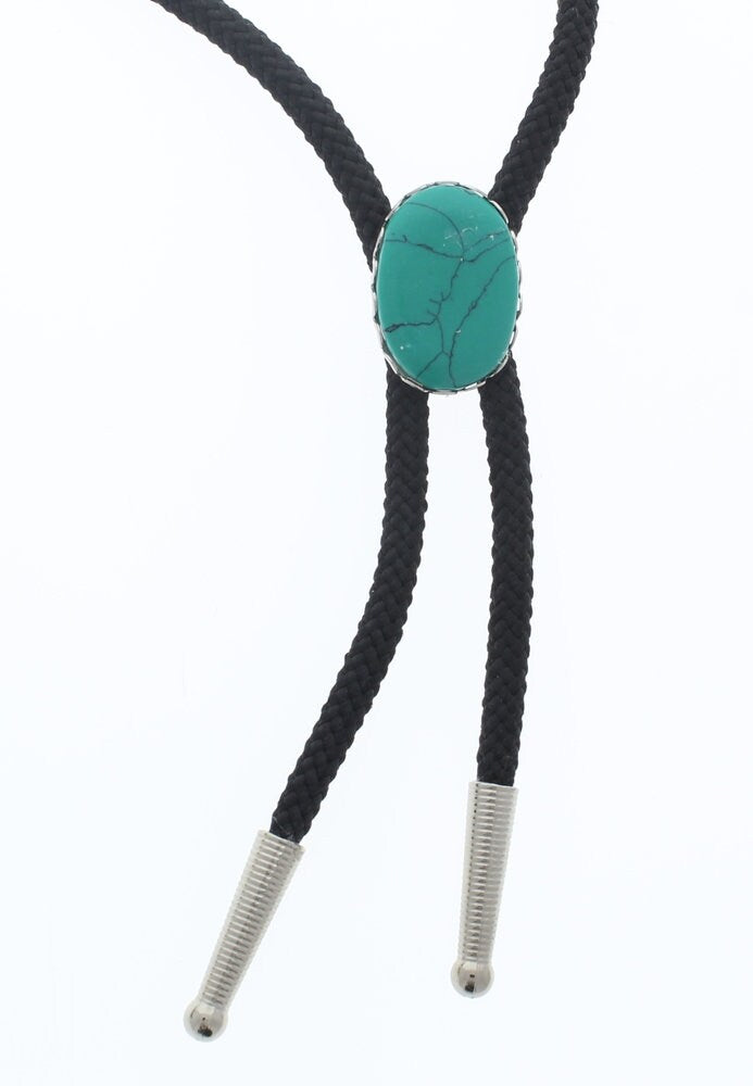 Turquoise , composite stone, nylon cord, silver tips, sold by each