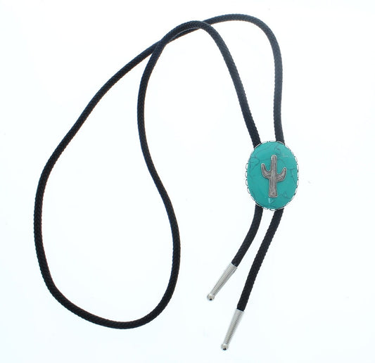 Western Bolo Tie, Faux turquoise Antique Silver, 36" cord in black, Made in USA  each