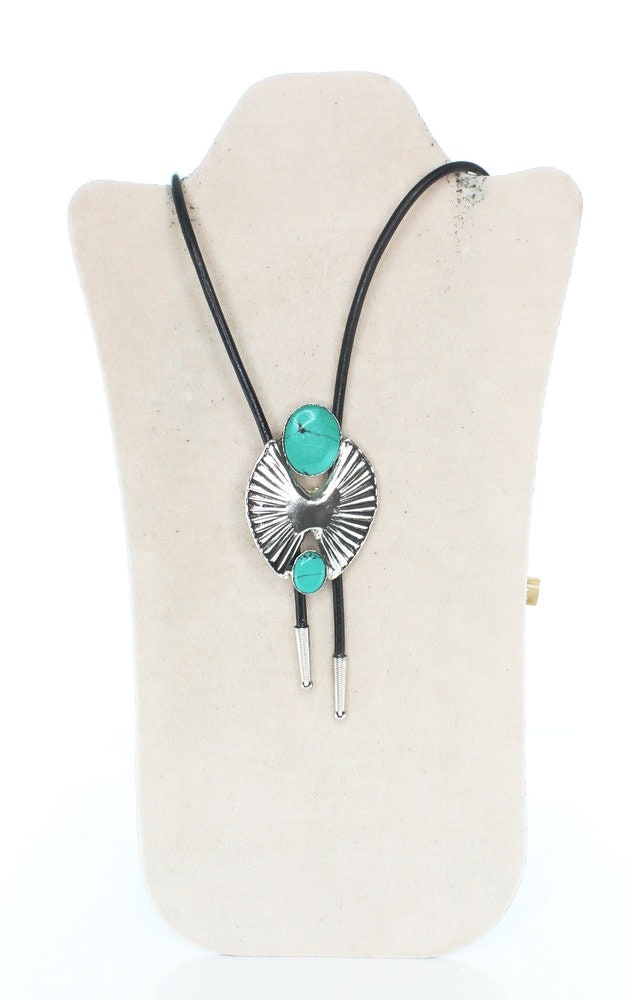 Turquoise Southwestern style bolo, silver plate, composite Turquoise