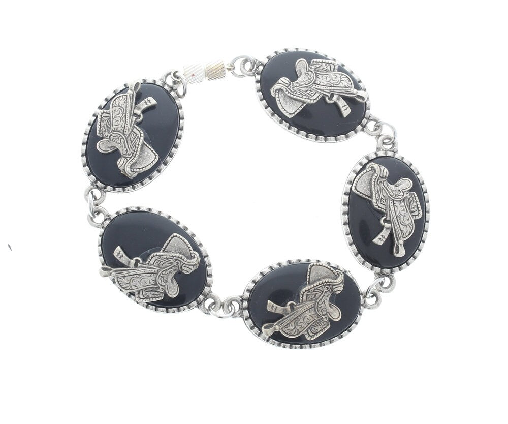 saddle Link Bracelet, acrylic stones, 25 x 18 mm stone setting, 7" long , magnetic clasp