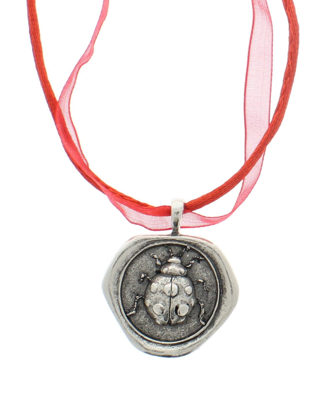 beetle Bug Pendant Necklace, 18 ribbon necklace red , with 37mm pendant, each. Made in USA
